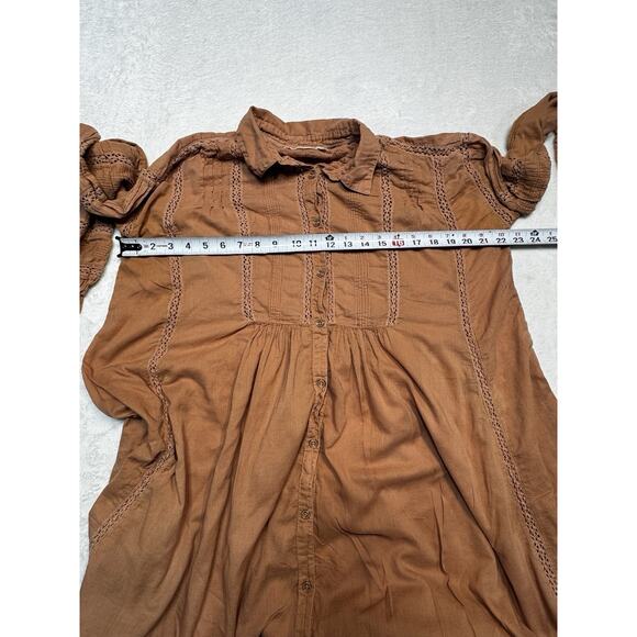 We The Free Boho Button Front Dress Small Burnt Sienna Crochet Trim Sedona Style - Picture 7 of 8